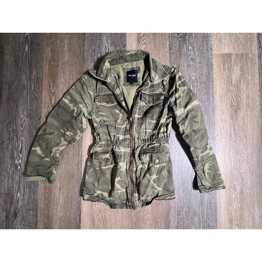Me‎ Jane Utility Jacket Womens Size 12 Green Camo Good Zip Front Cinched Waist